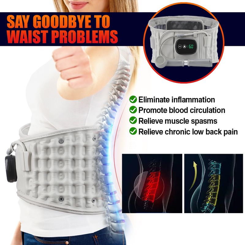Ceinture chauffante infrarouge électrique sans fil Masseur de taille ionisable Vibration Décompression de l'air Soutien lombaire de la colonne vertébrale Dos_voghion.com
