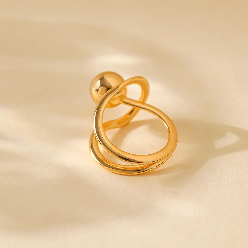 Anello di metallo con pallina portafortuna che preserva il colore, linee geometriche, design semplice, anello alla moda_voghion.com