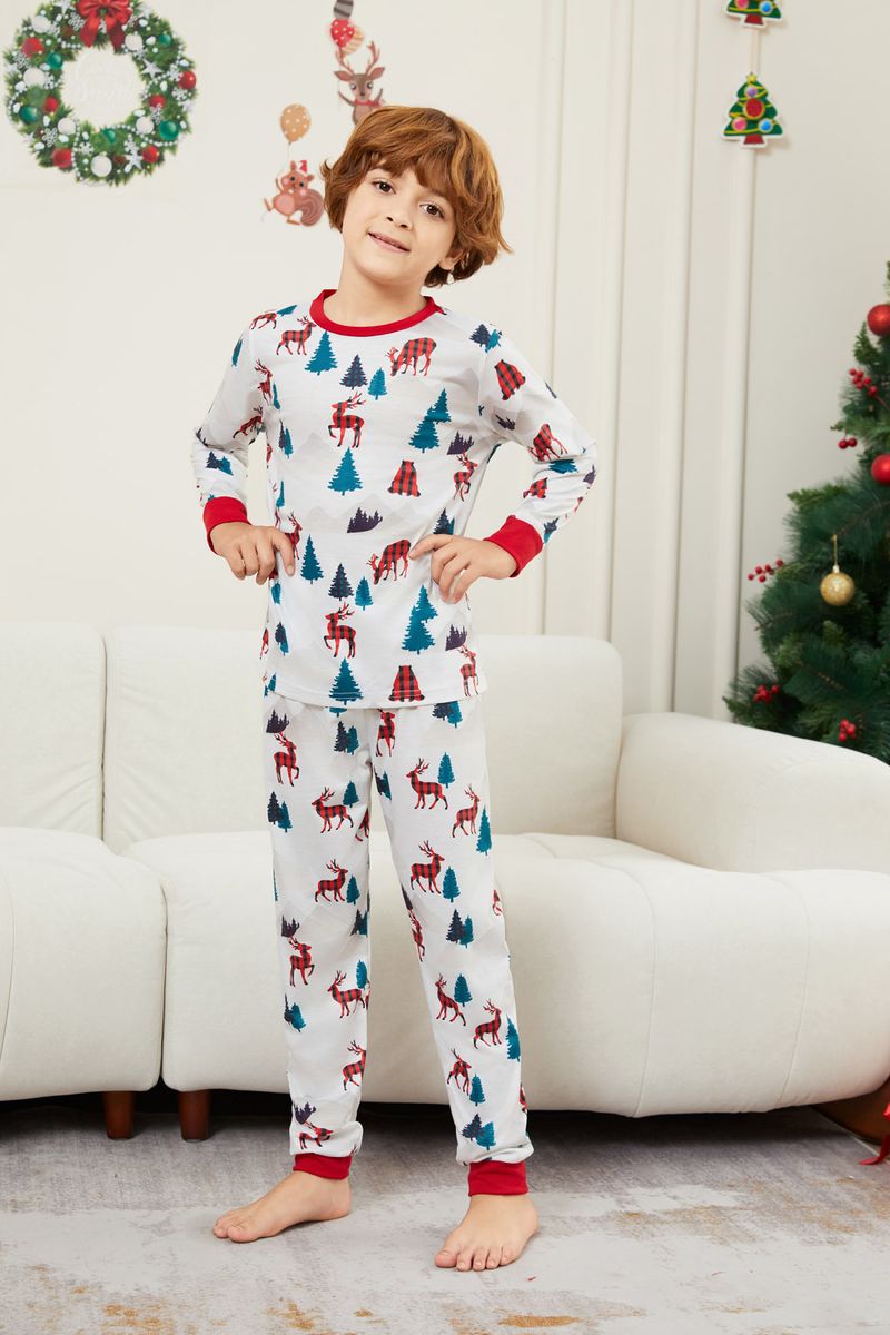 2025 Autumn Winter Christmas New Parent Child Pajamas White Printed Floral Fashion Home Set_voghion.com