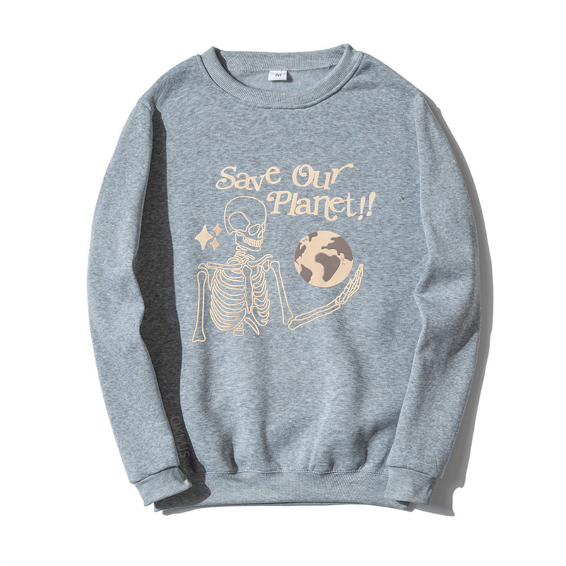 Sweter z okrągłym dekoltem w prążki z napisem „Ratuj naszą planetę” dla mężczyzn i kobiet, pluszowa kurtka dla par_voghion.com