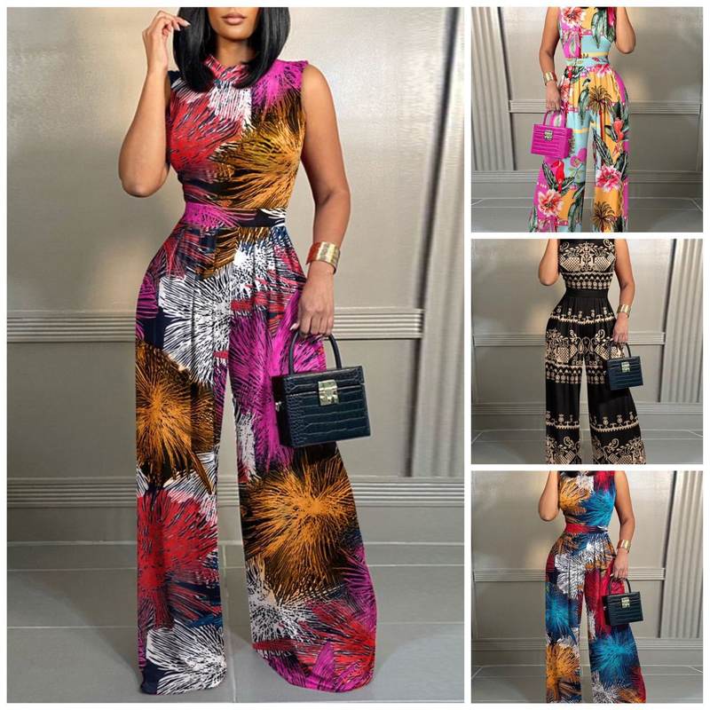 Spring 2023 New Leisure Pants Slim Fit Printed Sleeveless Women's jumpsuit_voghion.com