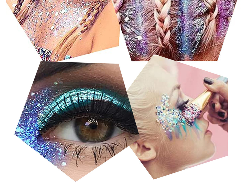 Zestaw kosmetyków do pielęgnacji urody, 3 brokatowe cienie do powiek, żel z cekinami, mleczko do ciała, syrena, scena, klub nocny, wesele, fryzura 2023 202_voghion.com