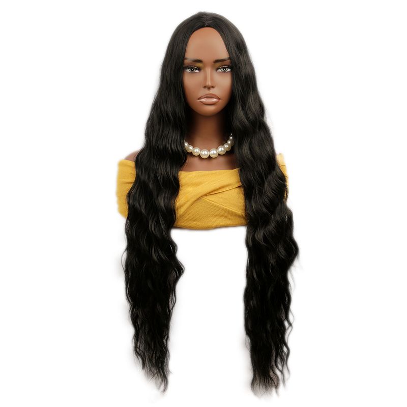 Saç Uzatma Perukları Siyah Ortadan Ayrılmış Peruk Kadın Büyük Dalga Cos Uzun Kıvırcık Saç 32 inç Kimyasal Elyaf Baş Örtüsü Peruk_voghion.com
