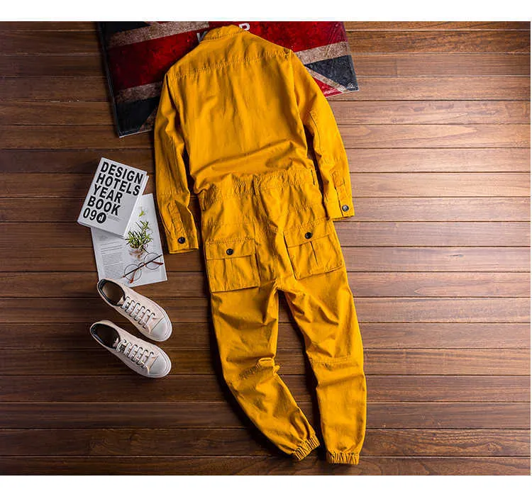 Jeans Erkek uzun kollu cepler kargo jogger tulumlar Günlük tulumlar Tulumlar Come pantolon Siyah Ordu yeşili Haki_voghion.com