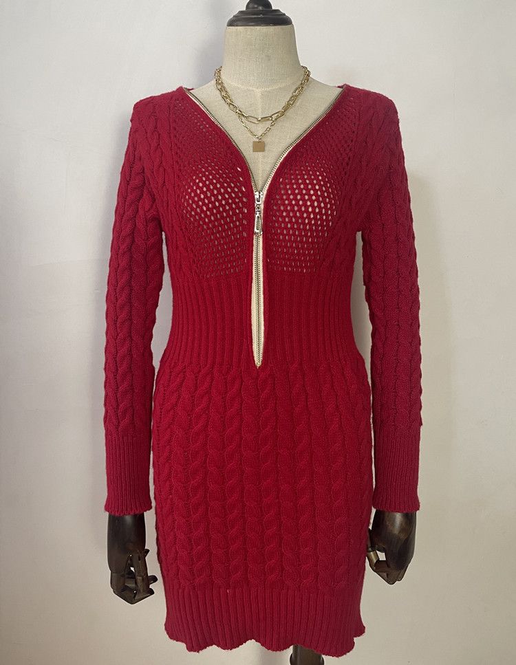 Langer, dünn gestrickter europäischer und amerikanischer Pullovermantel mit V-Ausschnitt für Damen_voghion.com