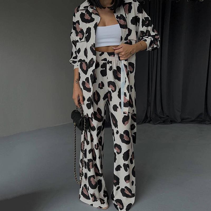 Vêtements pour femmes à imprimé, chemises à manches longues, pantalons larges, ensemble deux pièces_voghion.com