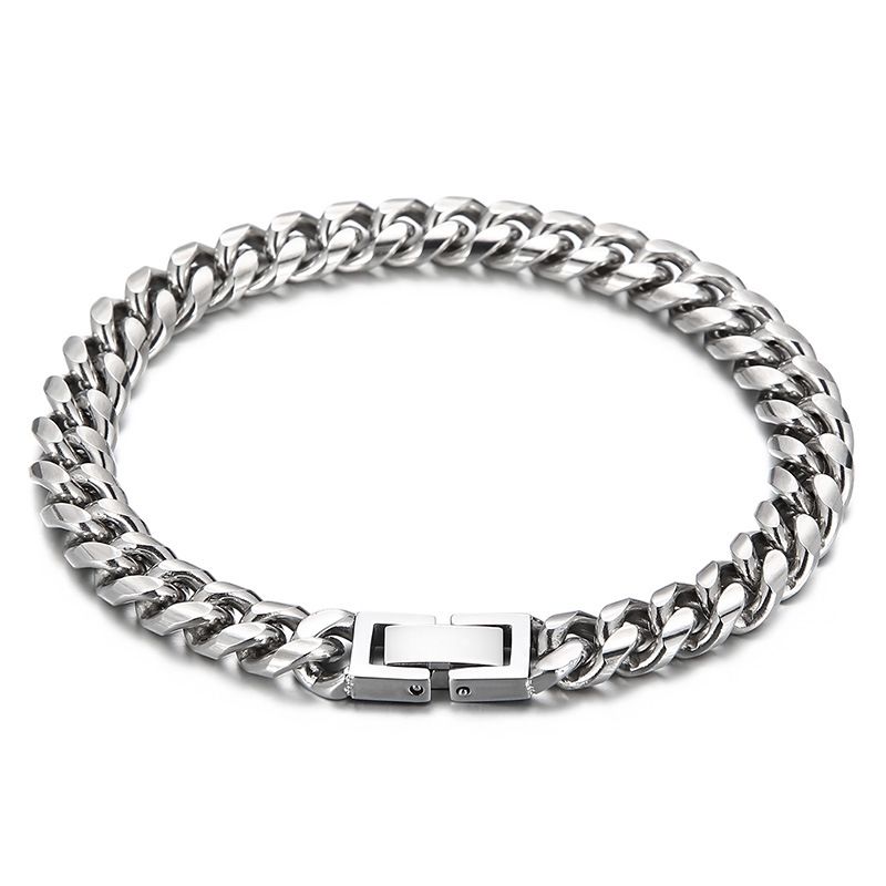Hip Hop Rock Cuban Chain Personality Simple Jewelry Buckle Edge Men And Women Stainless Steel Bracelet_voghion.com