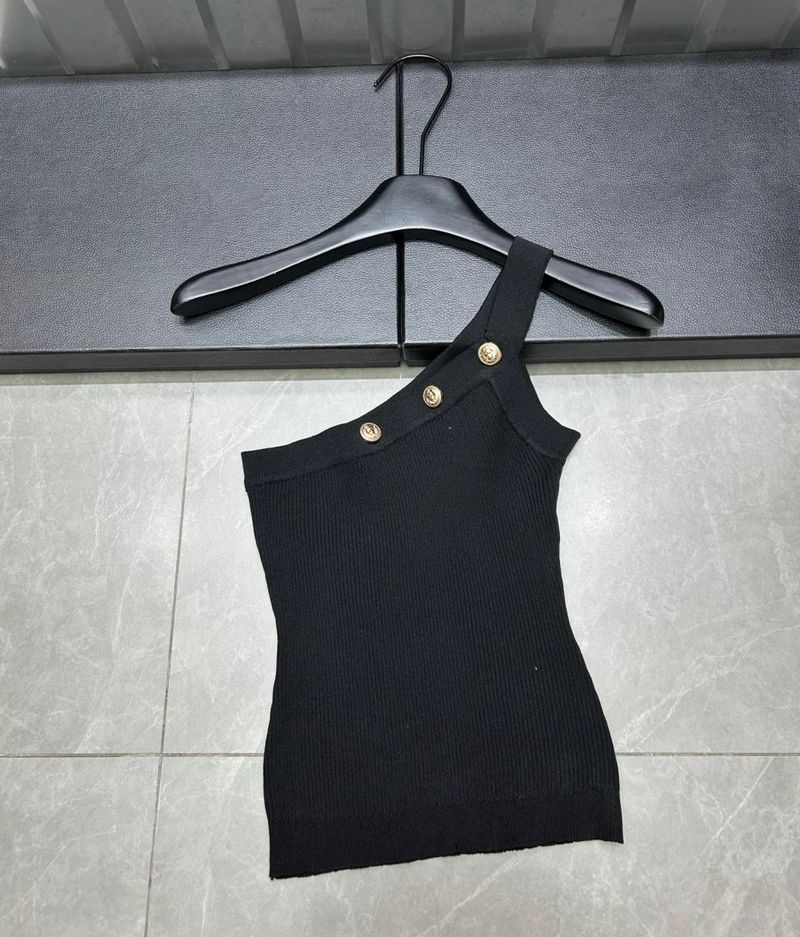 Maglia da donna in maglia versatile, vestibilità slim, senza maniche, con fibbia in metallo, New Bal, estate 2025_voghion.com