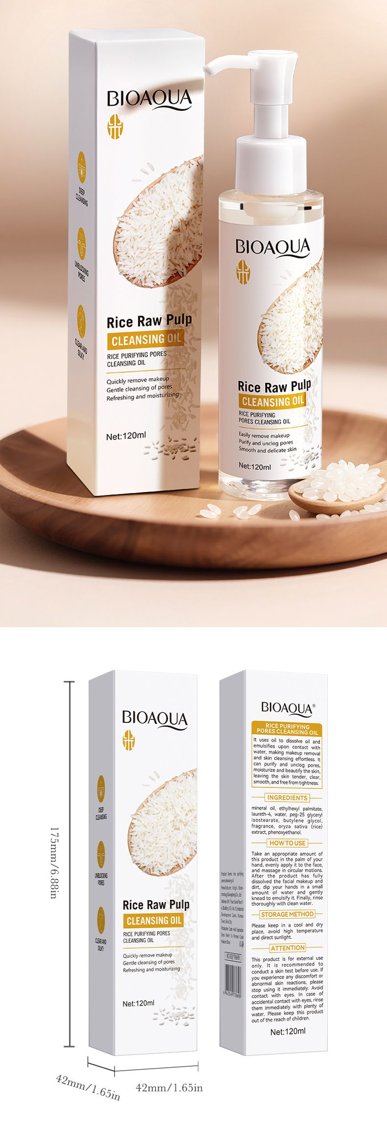 Reispüree-Reinigungsöl, 120 ml, porenreinigendes Make-up-Entferner-Hautpflegeprodukt_voghion.com
