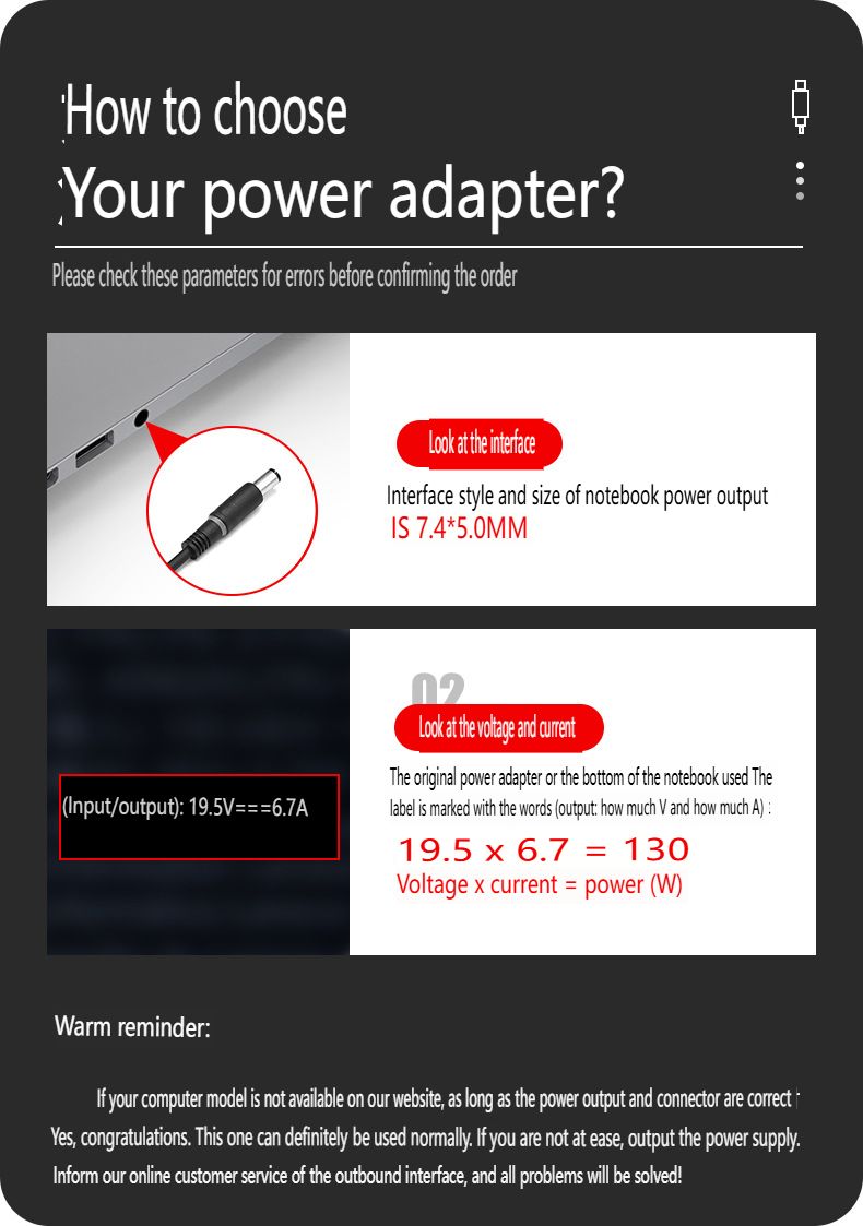 130W Power Adapter Suitable For Dell Laptops 19.5V 6.7A Charger With 7.4x5.0mm Tip, Compatible With Dell XPS 15, Inspiron 16 Plus & Precision 3560_voghion.com