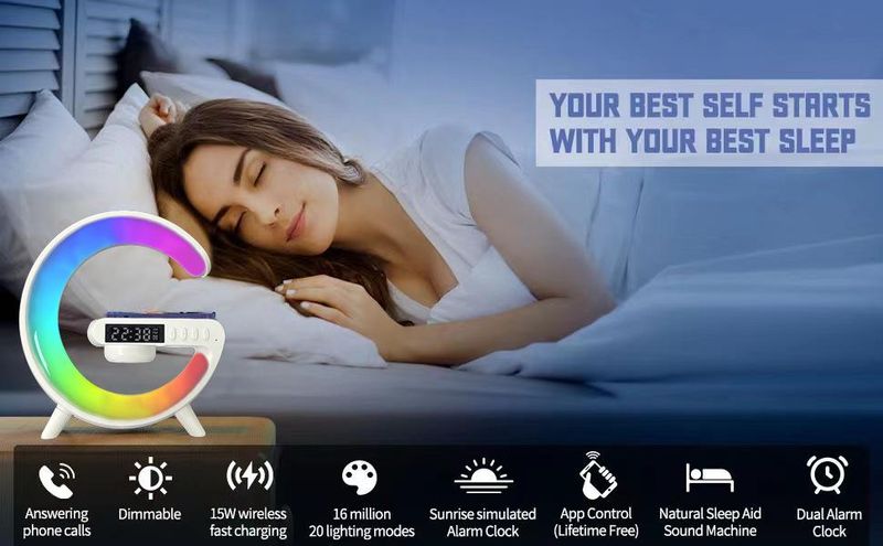 Big G6 Colorful Clock Light Bedhead Wireless Charging Bluetooth Speaker Multi Functional Bluetooth Audio_voghion.com