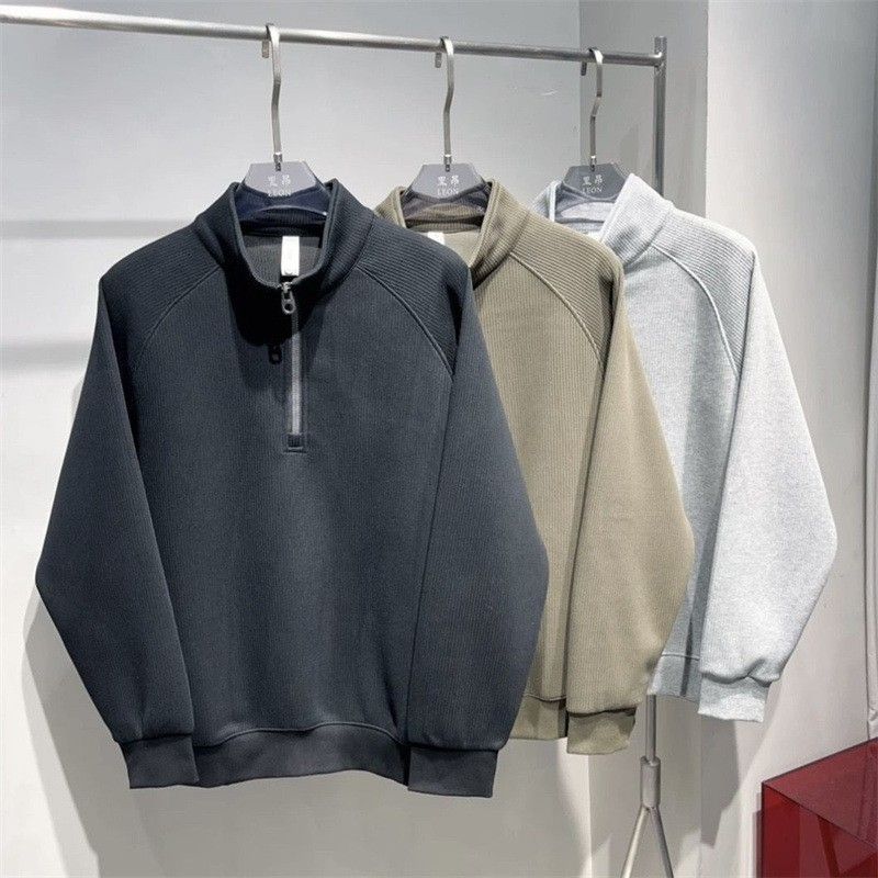 Felpa con cappuccio casual semi-chiusura lampo con interno a maniche lunghe con nuova tendenza autunnale e invernale per uomo, colletto rialzato alla moda e semplice_voghion.com