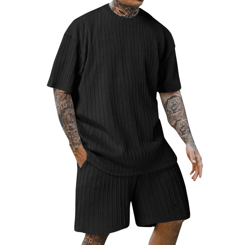Men's Sporty Solid Color Crew Neck T-Shirt & Shorts Set - Breathable Polyester Blend, Summer Casual Outfit For Gym & Travel_voghion.com