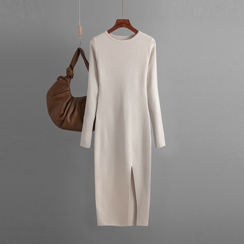 K Neues Slim-Fit Strickkleid für Damen, sowohl zum Übereinander- als auch zum Alleintragen geeignet, Mittellanges, langärmliges, eng anliegendes und figurbetontes Kleid_voghion.com