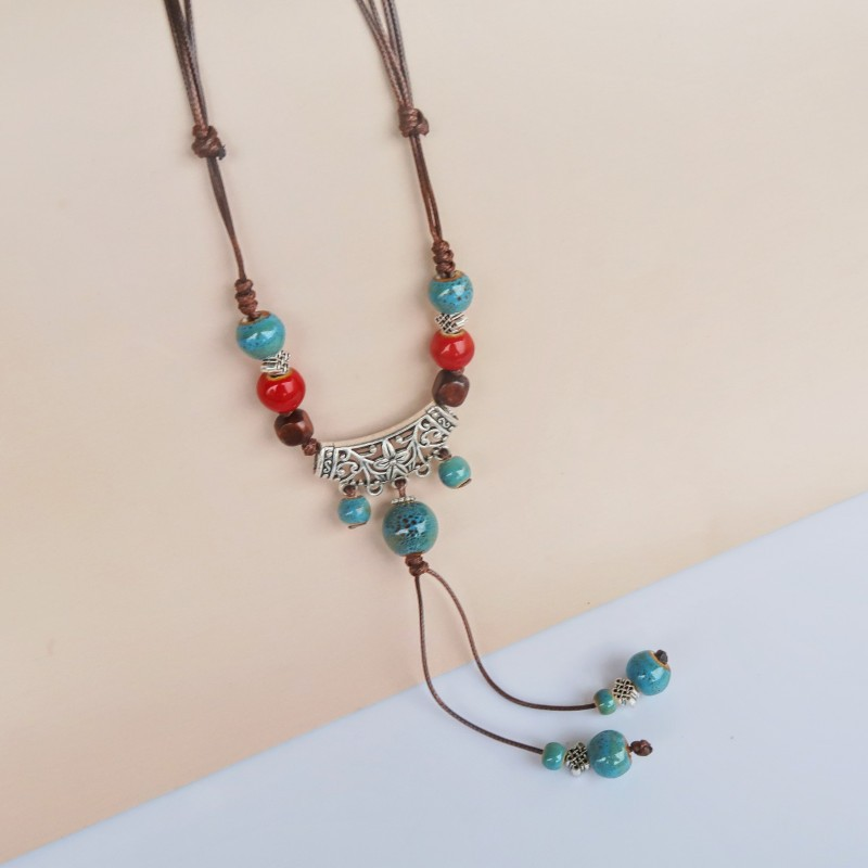 Collana lunga in ceramica etnica reale per donna con ciondolo antico in stile cinese a forma di farfalla_voghion.com