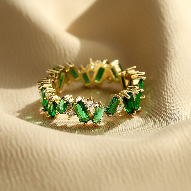 Varmt salg ZAKOL Mote Flerfarget Sjarm AAA Baguette Cubic Zirconia Vielsesringer for Kvinner T-formet Stein Festsmykker RP5083_voghion.com