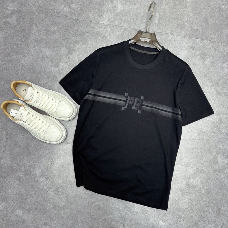 T-shirt noir à imprimé gaufré pour homme, simple et tendance, col rond, manches courtes, été, B1CNF2227_voghion.com