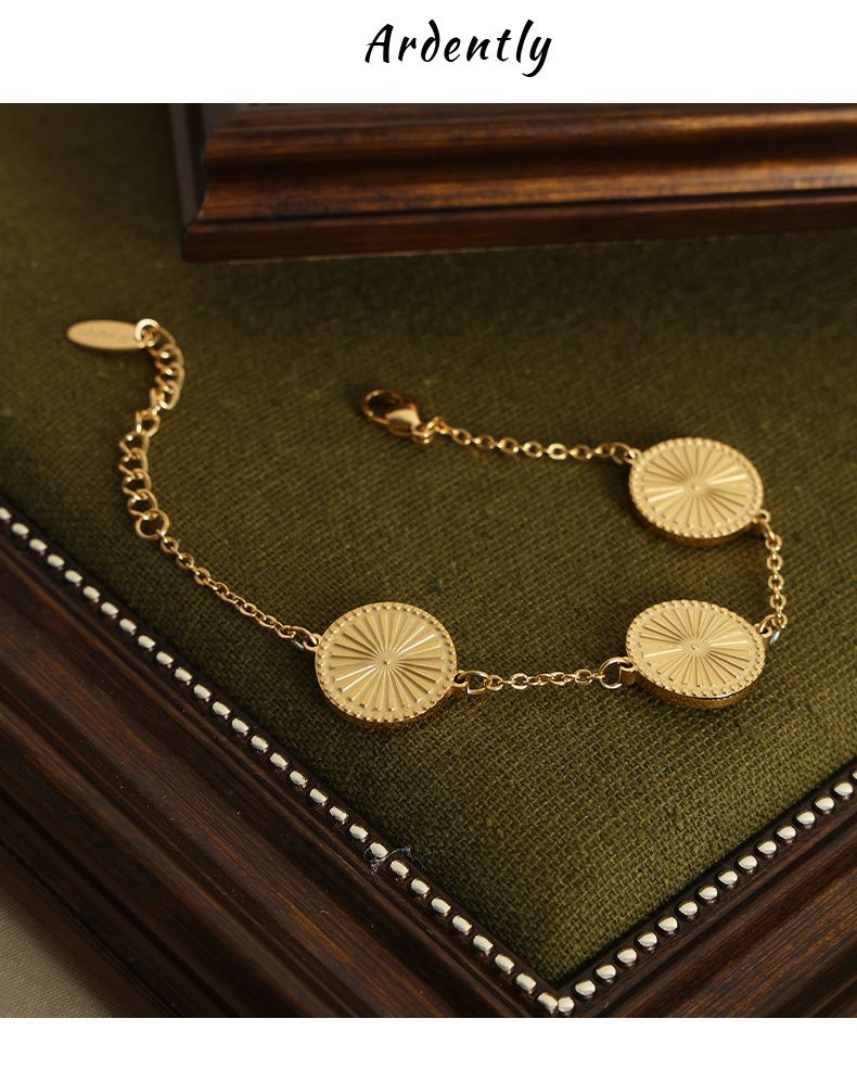 High-end Fashion Versatile Simple Personality Titanium Steel Gold-plated Round Brand Pendant Necklace Bracelet Jewelry_voghion.com