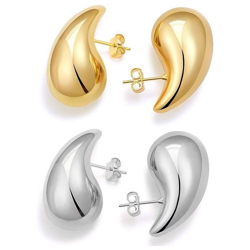 Stainless steel hollow teardrop earrings high end real gold plated simple style teardrop earrings_voghion.com