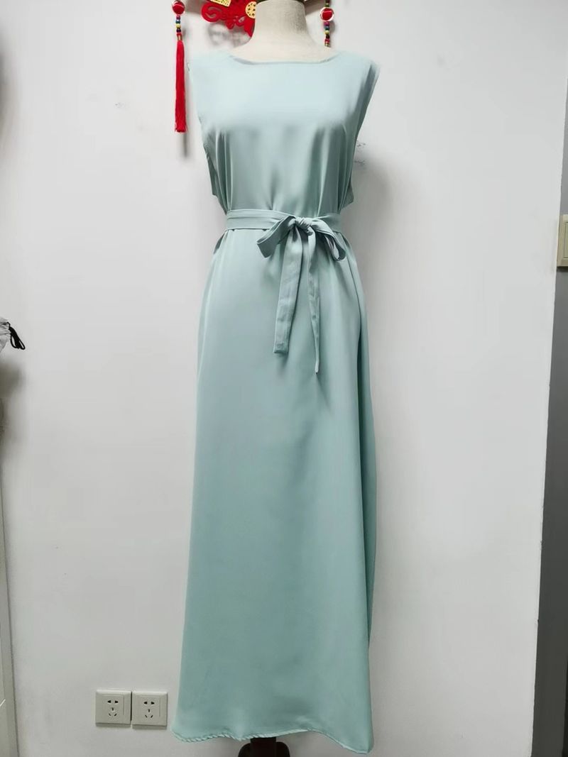 Women's sleeveless crewneck solid color dress_voghion.com