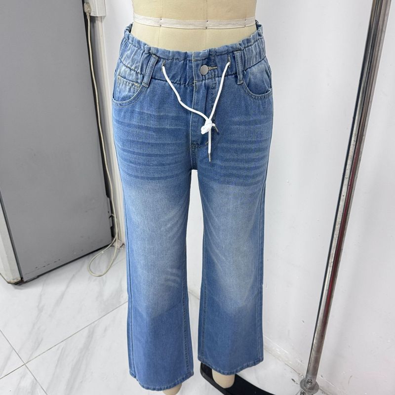 Abbigliamento da donna, jeans a gamba larga, vita alta elasticizzata, pantaloni svasati, pantaloni larghi Y2K_voghion.com