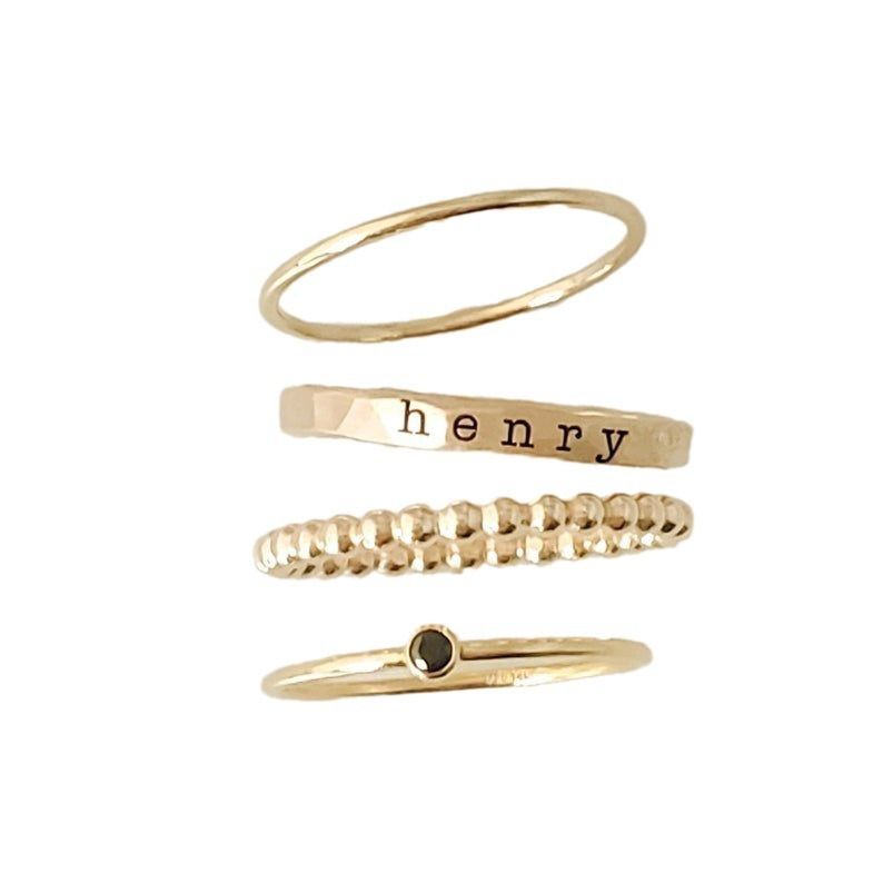 Valentine's Mother's Day 12 Color Birthstone Combination Ring Set Personalized Name Engraving_voghion.com