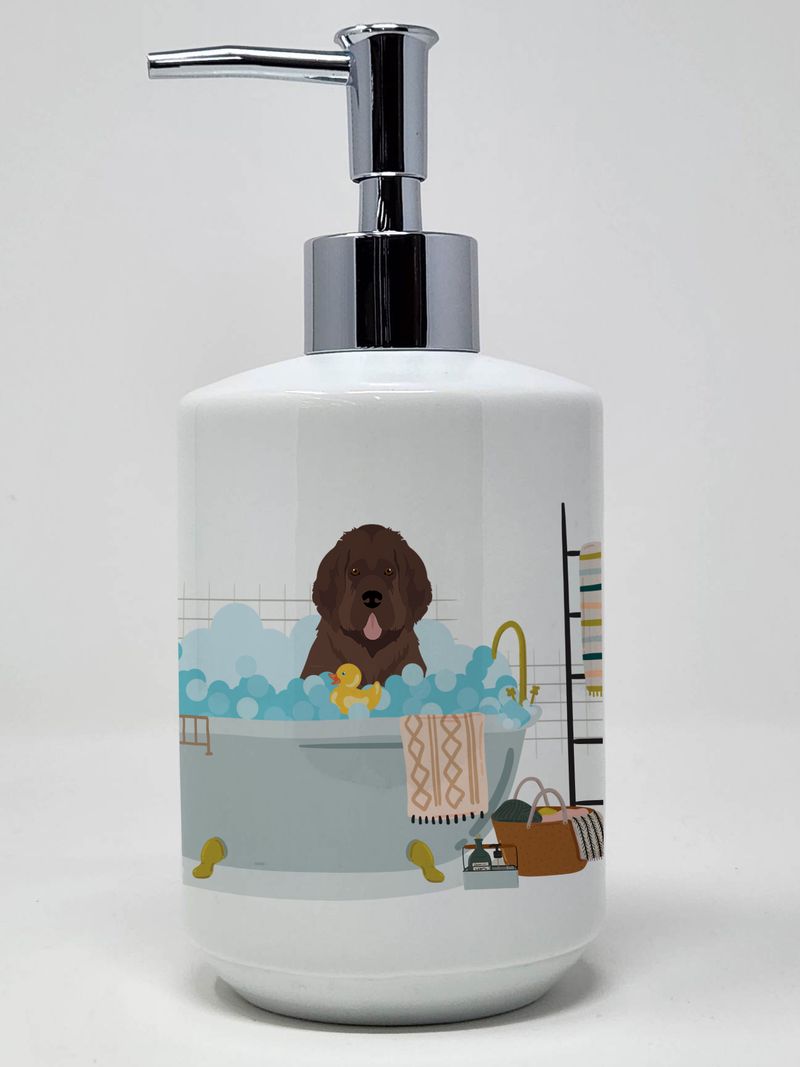 Brown Newfoundland Ceramic Soap Dispenser Hand Soap Dispenser Pump Bottles for Bathroom Kitchen, Empty Refillable Liquid Soap Container_voghion.com