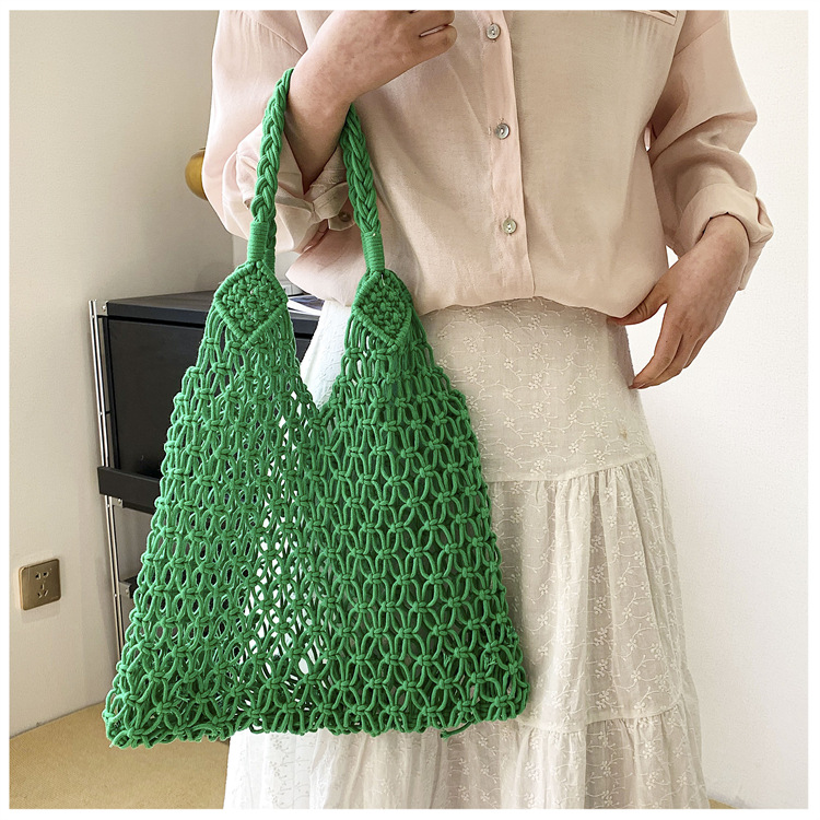 Borsa da donna stile borsa estiva da donna a rete cava versione coreana borsa a rete da spiaggia fatta a mano in corda di cotone per le vacanze_voghion.com