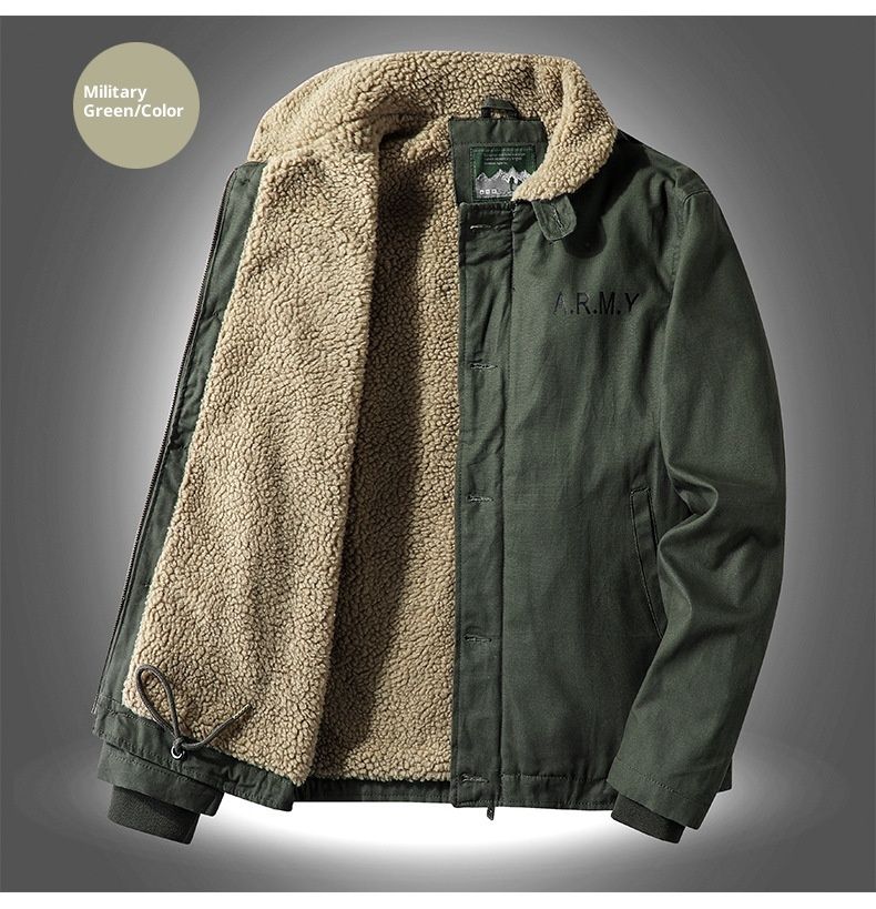 QFV507045555501<2 Middle-aged Men's Jacket Deck Padded Warm Military Workwear Winter Fleece Lined Thickened Casual Turn-down Collar Cotton_voghion.com