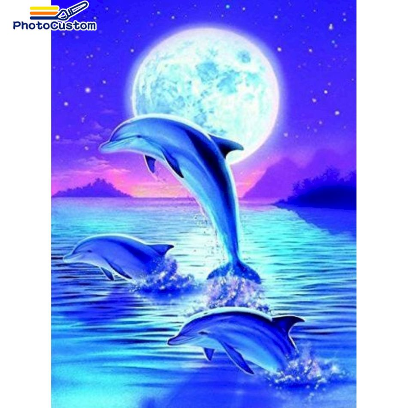 PhotoCustom 5d Diamond Painting Kits Beautiful Dolphins Diamond Embroidery Mosaic Hobbies And Handiwork Art Gift_voghion.com