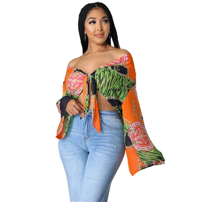 Abbigliamento femminile vestiti alla moda Che tipo di top corto a maniche lunghe stampato a maniche lunghe_voghion.com