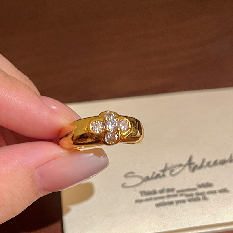 Retro Zircon Flower Opening Ring For Women Niche Simple Light Luxury Index Finger Ring Fashionable Temperament High-end Feel Hand Jewelry For Women_voghion.com