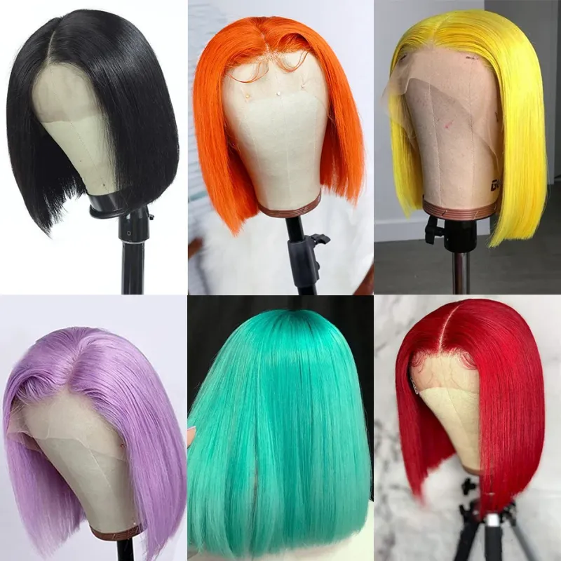 Colored Short Bob Human Hair Wigs for Women_voghion.com