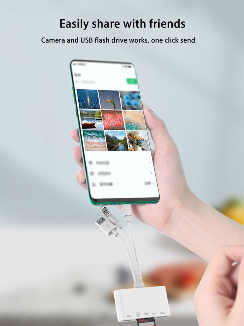 Three-wire 5-in-1 Car Reaer, Multi-function OTG Converter, High-speed Transmission, Compatible With Phone Laptop_voghion.com
