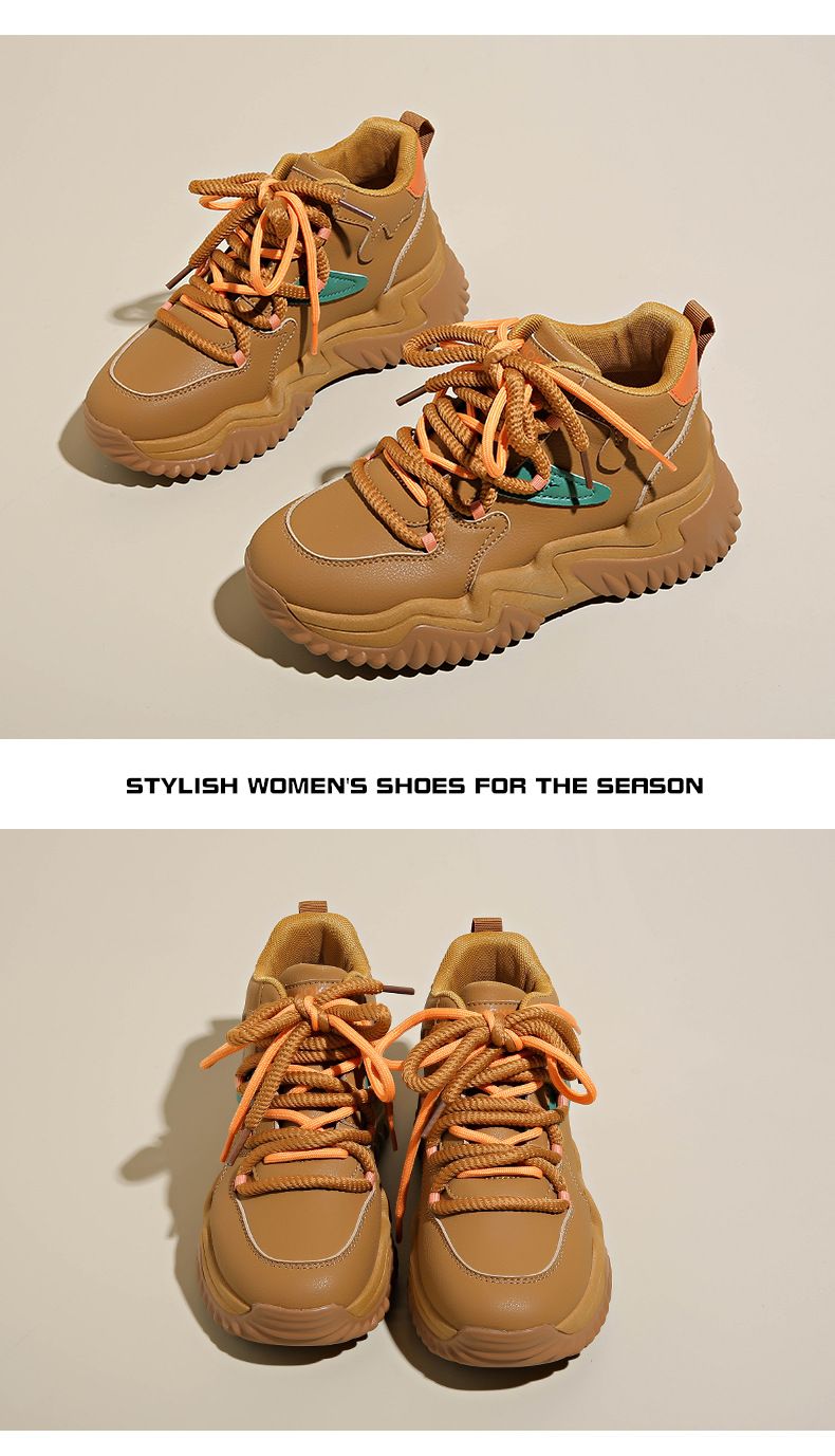 Bottes mi-hautes à plateforme pour femmes, chaussures de papa à plateforme, bottes d'alpinisme à lacets, chaussures décontractées pour femmes_voghion.com