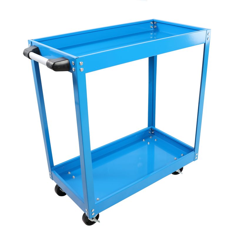 Tool Cart On Wheels, Heavy Duty Steel Utility Cart W/Lockable Wheels, 400 LBS Capacity Industrial Service Cart For Garage, Warehouse, Workshop (Two-layer Bright Blue)_voghion.com