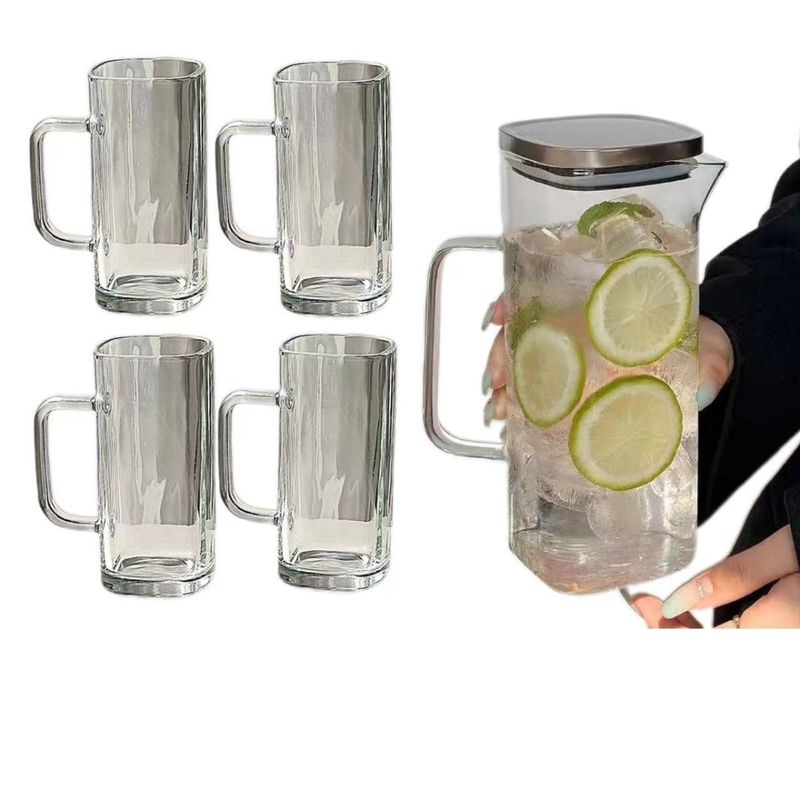 Square Cold Water Pitcher Handle, High Temperature Resistant, Large Capacity, Suitable For Juice, Milk Tea, With Lid_voghion.com