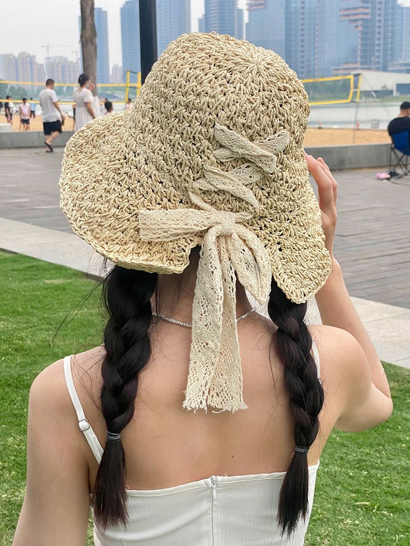 Cappello da sole fatto a mano con tesa larga, fatto a mano, con cinturino in pizzo, da fata, estivo, da gita, protezione solare, 56-58 cm_voghion.com