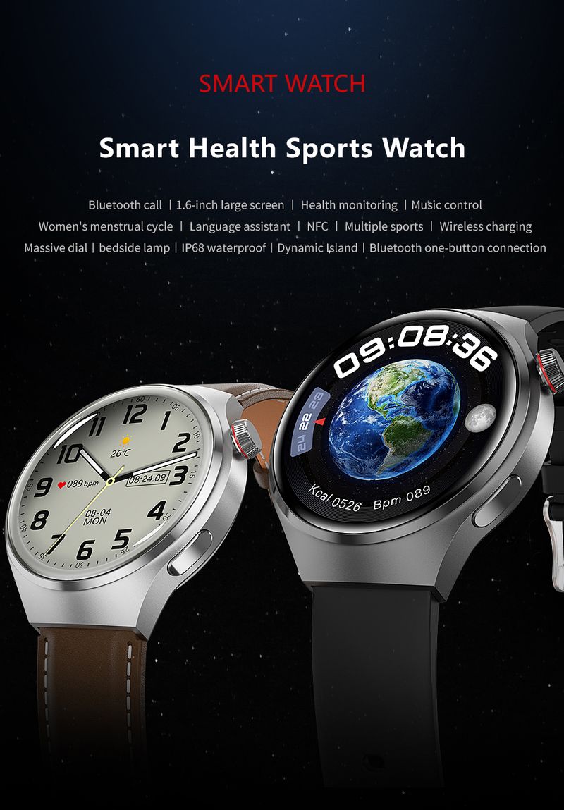 2024 Nouvelle montre intelligente Moniteur de santé de fréquence cardiaque Appel Bluetooth NFC GPS Tracker IP67 Montre intelligente étanche Hommes pour HUAWEI GT4 Pro_voghion.com