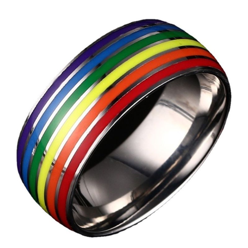 Men's Titanium Steel Rainbow Ring Oil Drop Fashion Personality Simple Polished Couple Rings New Jewelry_voghion.com