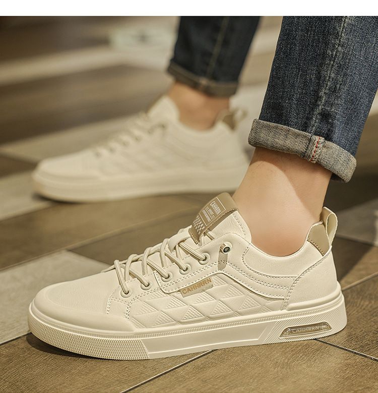 2025 New Comfortable Soft Leather Shoes Outdoor Flat Shoes Men's All-matching Round Toe Comfortable Skate Shoes White Shoes_voghion.com