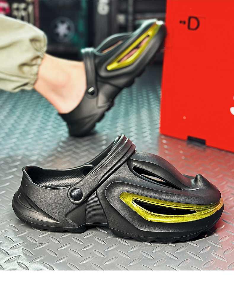 Trou de chaussures avec requin à bec une sensation de marcher sur les excréments, chaussures d'été de plage à semelles souples pour hommes augmentant la hauteur,_voghion.com
