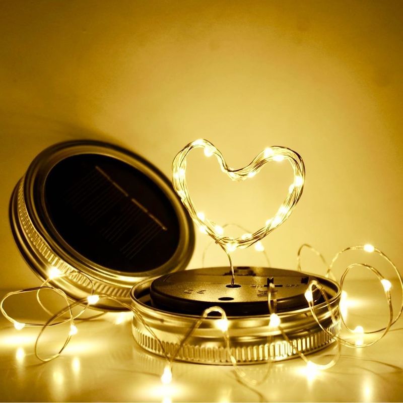 Lámpara solar de frasco de vidrio con forma de tarro de vidrio, cadena de luces LED con alambre de cobre, hada estrellada, luciérnaga, tapa de frasco de vidrio solar_voghion.com