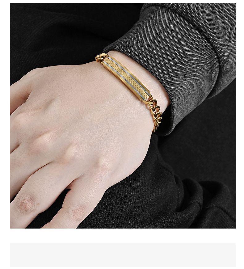 Neues Fabrik-Direktverkaufs-Herrenarmband aus Edelstahl mit kariertem, gebürstetem Design, leichtes Luxus-High-End-Modedesign, einfache, verdeckte Schnalle_voghion.com