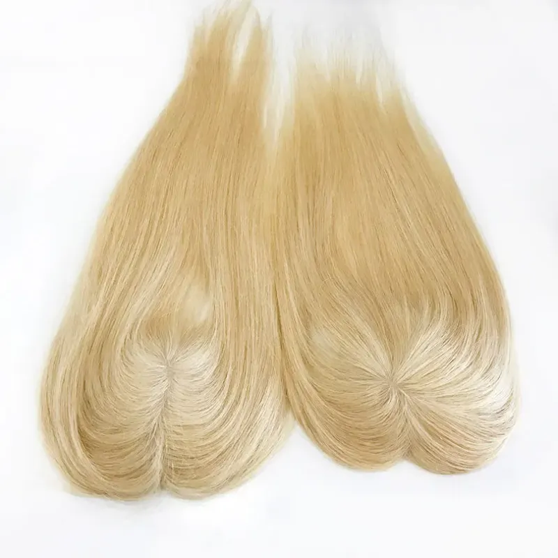 Cor loira 613 Base de seda Toppers femininos para mulheres 12x13cm Base de pele Toppers com clipes Couro cabeludo natural_voghion.com