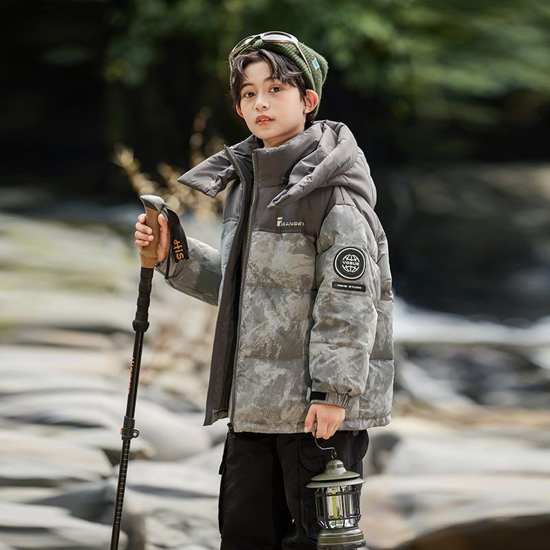 Boys' Camo Puffer Jacket – Thickened Polyester-Filled Winter Coat With High Neck & Zip Closure (120-170cm, B-Class Safety, Machine Washable)_voghion.com
