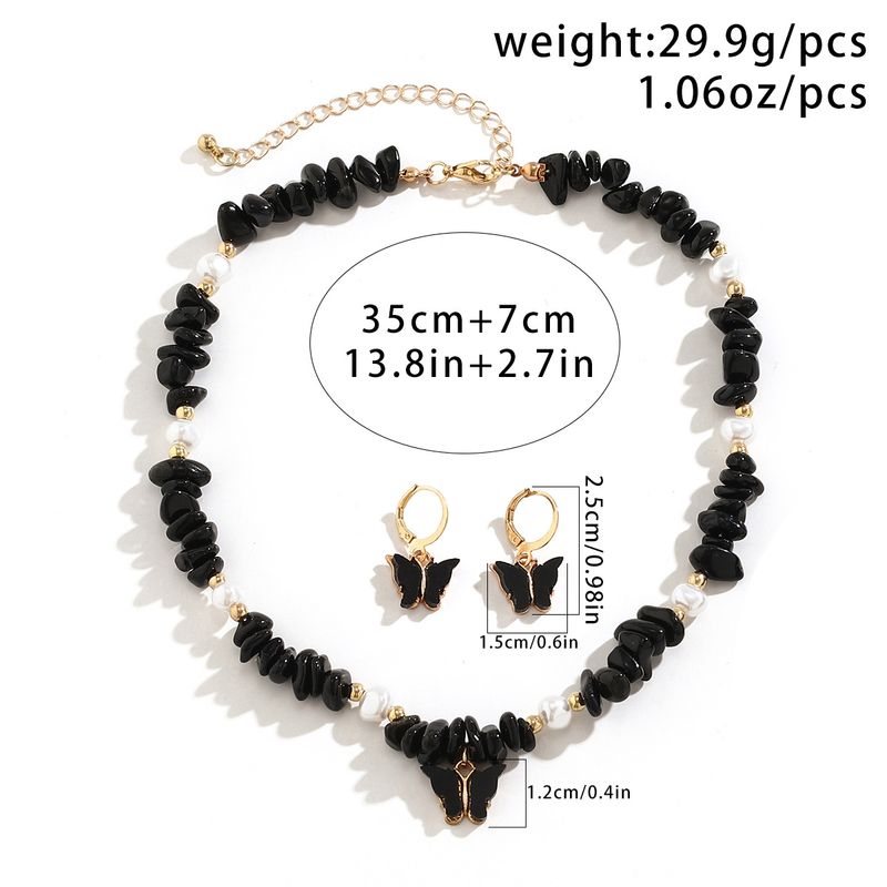 Summer Dopamine Sweet Crushed Stone Butterfly Necklace Women's Vacation Style Bead Versatile Accessories_voghion.com
