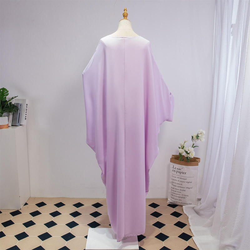 Dammekleeder Einfarweg Arabesch Kleed Fraekleed mat Kappduch Abaya Casual Loose Fliedermausärmel Robe_voghion.com