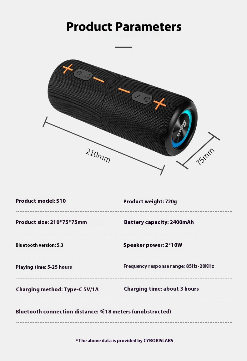 Przenośny głośnik Bluetooth S10: 20 W jakości dźwięku stereo, rozmowy w wysokiej rozdzielczości, wodoodporność IPX6, łączność TWS, kolorowe efekty świetlne_voghion.com