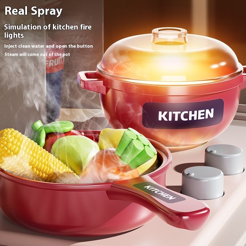 Children's homemaking toy scene set simulation spray kitchen utensils and cooking tableware_voghion.com